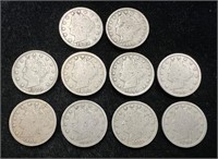 Lot of 10 Liberty "V"  Nickels