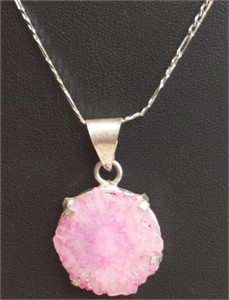 925stamped 20" necklace with pink stone pendant