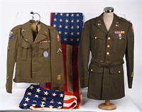 WWII US ARMY SERVICE UNIFORM LOT & AMERICAN FLAGS