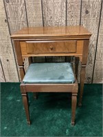 Singer Sewing Machine in Cabinet with Stool