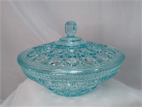 Indiana Glass Aqua "Windsor" UV Reactive Lidded