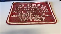1930’s Indiana Department of Conservation Sign