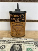 Vintage lead top Hoppe’s gun oil advertising can