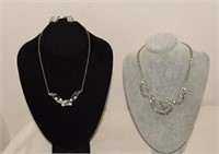 Two Vtg Rhinestone Necklaces & Earrings