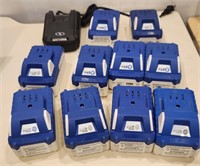 LOT OF 10 24V SNOWJOE BATTERIES & CHARGER AS IS