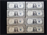 Eight 1957 Silver Certificate $1 US Notes