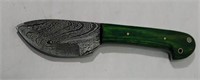 Damascus blade knife with green handle
