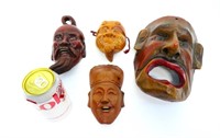 4 masques décoratifs chinois en bois précieux