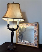 Table Lamp + Tile Lined Wall Mirror