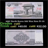 2007 North Korea 500 Won Note P# 55 Grades Gem++ C