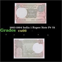 1983-1994 India 1 Rupee Note P# 78 Grades Gem+ CU