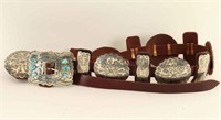 Navajo Turquoise & Silver Concho Belt