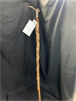 39 “ TWISTED WOOD CANE W/ HORN HANDLE