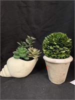 2 FAUX 6.5 “ PLANTS IN POTTERY CONTAINERS