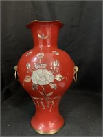 10.5 “ MOTHER OF PEARL INLAID ENAMEL BRASS VASE