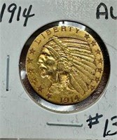 1914 $5 Indian Head Gold Coin - AU