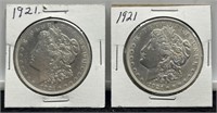 (2) 1921 Morgan Silver Dollar AU
