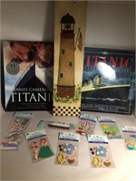 TITANIC BOOKS, PAINTED LIGHTHOUSE WOODEN PLAQUE &