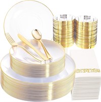 Nervure 350PCS Gold Rim Plates - Dinner & More