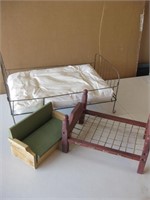 Two Vintage Doll Size Beds & One Strombecker Couch