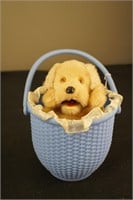 Vintage Wind Up Dog in Basket Barks