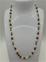 Vintage Sterling Silver Pearl & Gem Necklace