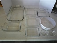 lot  of baking dishes, pyrex and anchor hocking