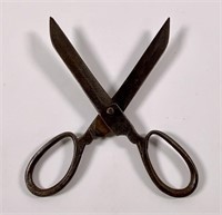Iron scissors, blacksmith made, 11" long,
