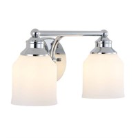 Lydia 14 in. 2-Light Iron/Frosted Glass Farmhouse