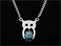 ABALONE STONE OWL PENDANT NECKLACE ROCK STONE LAPI