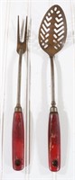 Red-Handled Steak Fork & Slotted Spoon Set