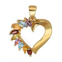 Multi-gem 18K Gold Plate Heart Pendant