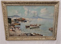 OIL ON BOARD PAINTING RANI BOATS IN HARBOUR