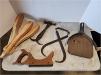 Antique Ice Tongs,  Stair Saw, Ash Pan Shovel & mo