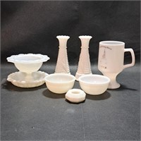 Milk Glass  Bid Vases, Open Lace, Bowls, & More