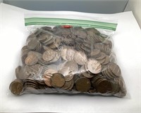 4 lbs. 10 oz. 1950s unsearched wheat pennies
