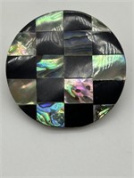 Sterling Silver Onyx & Abalone MCM Brooch