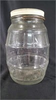 Vtg Glass Barrel Jar with Metal Lid/Handle