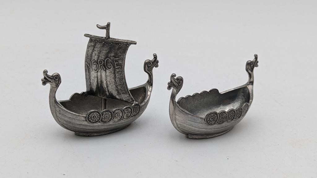 HANDCAST PEWTER VINTAGE NORGE VIKING SHIPS - RESER