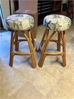 TWO RATTAN STYLE BARSTOOLS 29" TALL