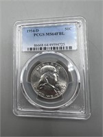 1954-D PCGS MS63FBL Silver Franklin Half Dollar