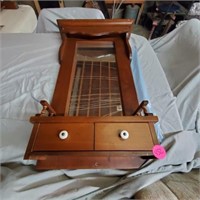 OLD WOODEN 2 DRAWER CABINET / MIRROR BACKED