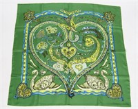 Hermes, "De Tout Coeur" Silk Scarf in Green