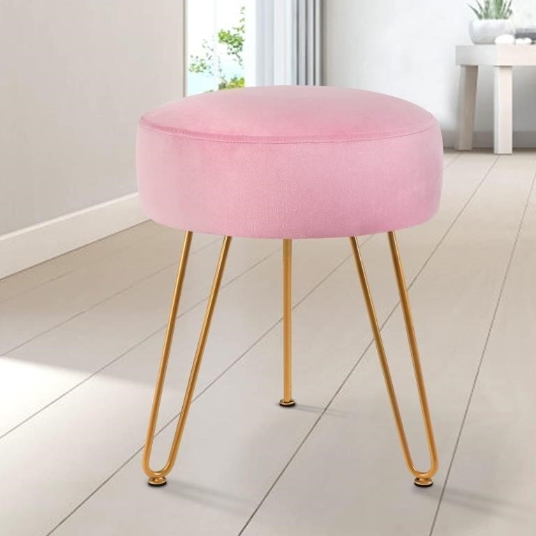 NEW! Round Velvet Footrest Stool Ottoman Modern