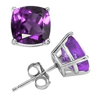 10MM Cushion Cut Amethyst 8.5CTW Stud Earrings in