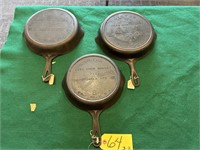 3 Victor / Griswold Skillets w/ fire rings