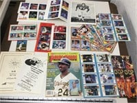 Sports card sheets, signed photo, flyer and other