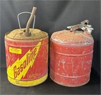 Pair of vintage metal 5 gallon gas cans