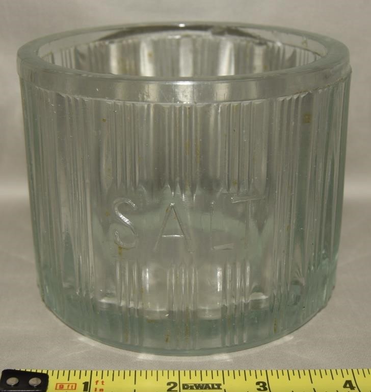 Antique Hoosier Ribbed Glass Salt Canister Jar