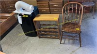 Portable air conditioner, wood chair, wine rack